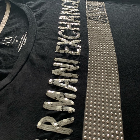 Armani Exchange: black logo sequin t-shirt - Picture 3 of 3